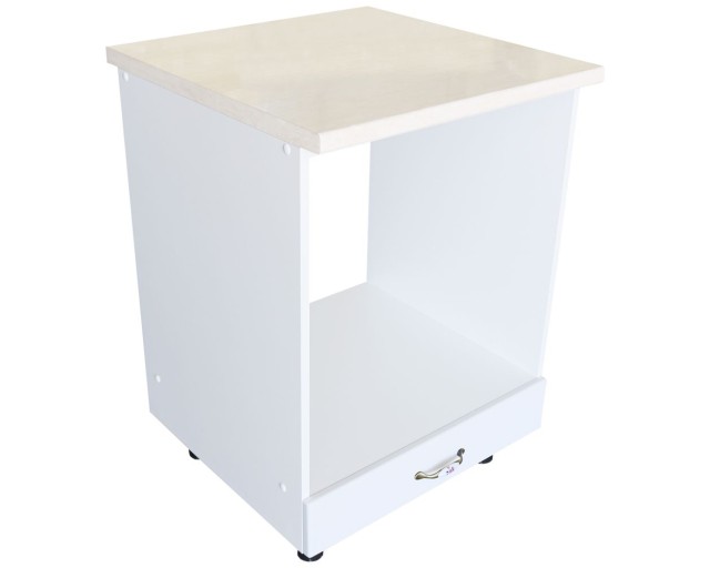 Corp pentru cuptor incorporabil cu sertar Zebra, Alb/MDF Alb lucios, cu blat Travertin, 60 x 85 x 60 cm